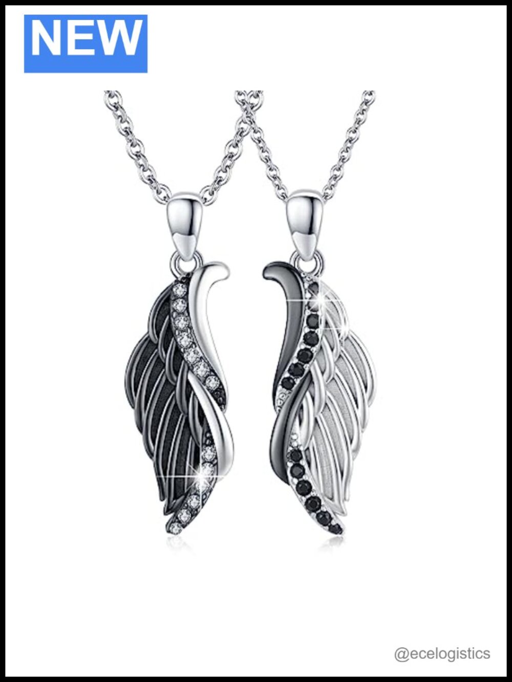 925 Sterling Silver Angel Wings Couple Necklace Pendant